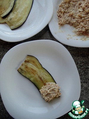 Баклажановые рулетики с тунцом и сыром Баклажановые рулетики с тунцом и сыром