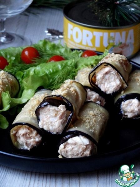 Баклажановые рулетики с тунцом и сыром Баклажановые рулетики с тунцом и сыром