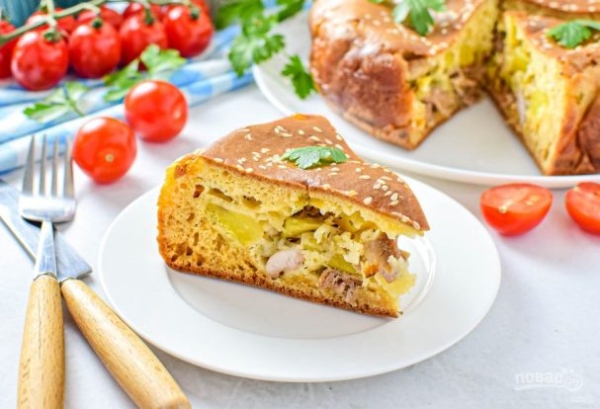 Пирог с курицей и картошкой на кефире Пирог с курицей и картошкой на кефире