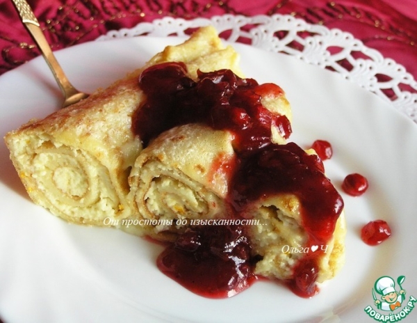 Блинчики с творогом, запеченные в сливках