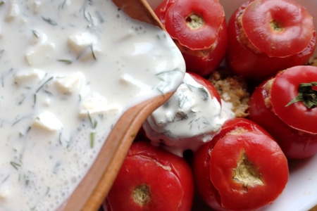 Помидоры фаршированные грибами, фаршем и кускусом Помидоры фаршированные грибами, фаршем и кускусом
