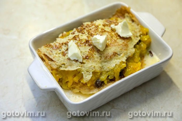 Запеканка из блинов с тыквой, изюмом и мёдом Запеканка из блинов с тыквой, изюмом и мёдом