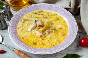 Сырный суп с курицей и болгарским перцем Сырный суп с курицей и болгарским перцем
