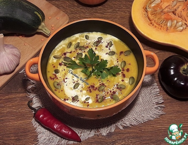 Чечевично-тыквенный суп с кабачком