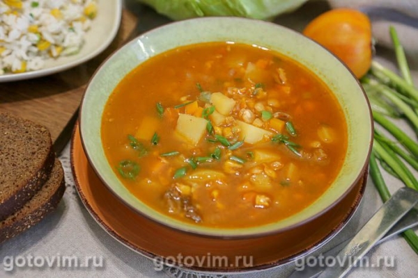 Мексиканский суп с кукурузой и горохом в мультиварке