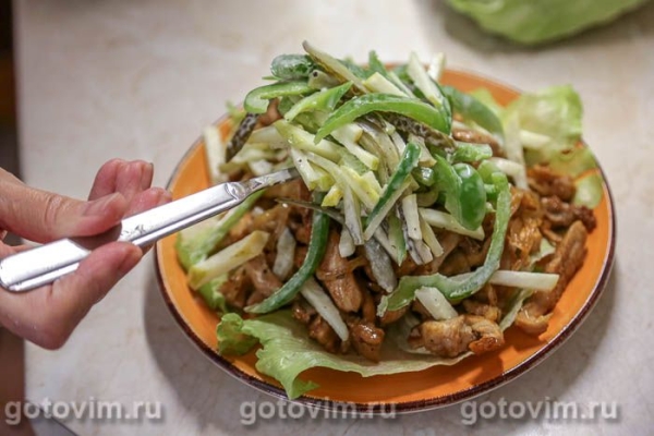 Салат «Пражский» с жареным мясом, перцем и яблоками Салат «Пражский» с жареным мясом, перцем и яблоками