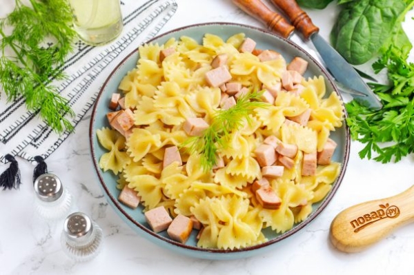 Макароны с колбасой на сковороде Макароны с колбасой на сковороде