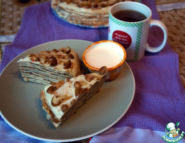 Блинный пирог с грибами