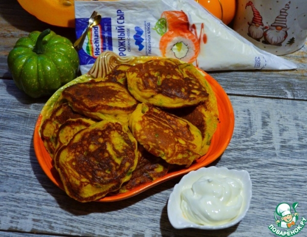 Тыквенно-шпинатные оладьи на творожном сыре