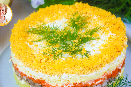 Салат "мимоза" с печенью трески Салат "мимоза" с печенью трески