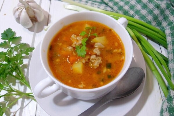 Суп с мясным фаршем и овощами Суп с мясным фаршем и овощами