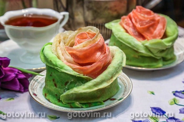 Блинный торт «Роза» с заварным кремом