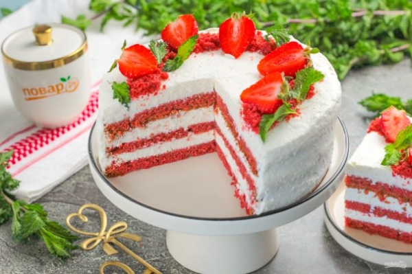 Торт "Красный бархат" на кефире Торт "Красный бархат" на кефире