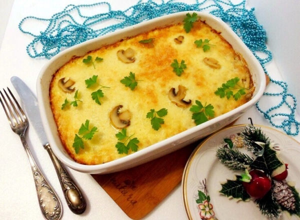 Картофель под жюльеном с курицей и грибами Картофель под жюльеном с курицей и грибами