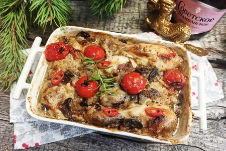 Запеченные куриные голени в сливочно-грибном соусе Запеченные куриные голени в сливочно-грибном соусе