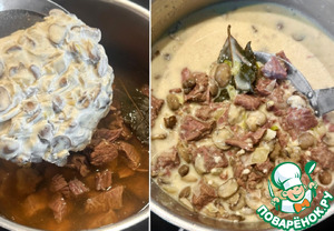 Голяшка говяжья томлёная с грибами в сливках