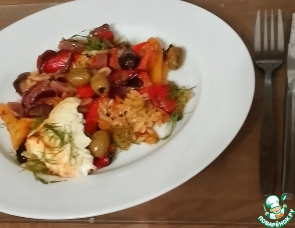 Греческий салат, запечённый с орзо Греческий салат, запечённый с орзо