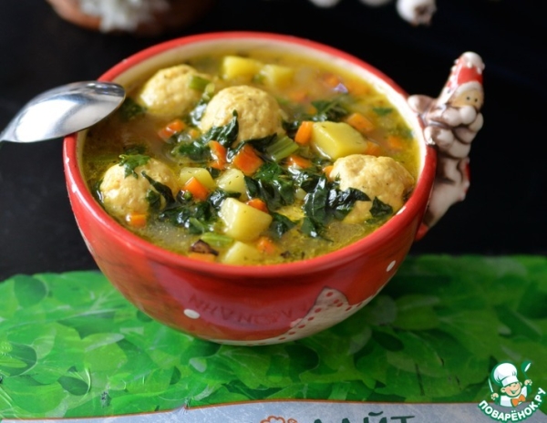 Густая похлёбка с фрикадельками и шпинатом Густая похлёбка с фрикадельками и шпинатом