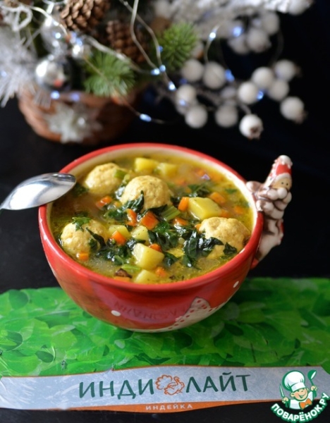 Густая похлёбка с фрикадельками и шпинатом Густая похлёбка с фрикадельками и шпинатом