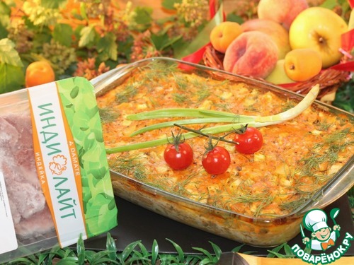 Индейка с грибами на овощной подушке Индейка с грибами на овощной подушке