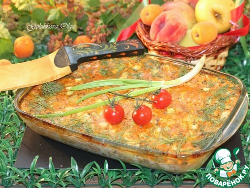 Индейка с грибами на овощной подушке Индейка с грибами на овощной подушке