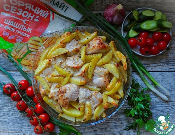 Индейка в маринаде запечённая с картофелем Индейка в маринаде запечённая с картофелем