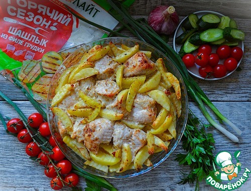 Индейка в маринаде запечённая с картофелем Индейка в маринаде запечённая с картофелем