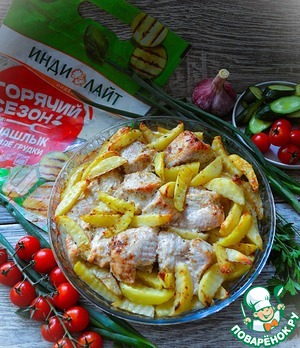 Индейка в маринаде запечённая с картофелем Индейка в маринаде запечённая с картофелем