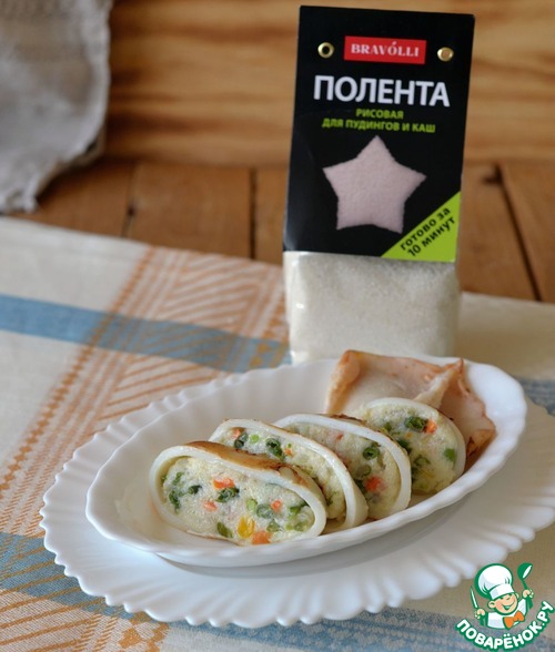Кальмары, фаршированные рисовой полентой и овощами