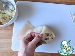 Кальмары, фаршированные рисовой полентой и овощами