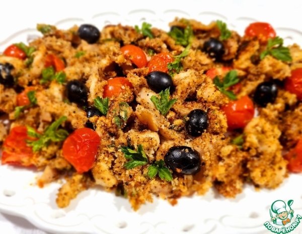 Кальмары запеченные с помидорами черри и оливками Кальмары запеченные с помидорами черри и оливками