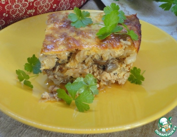Капустная запеканка с фаршем и грибами Капустная запеканка с фаршем и грибами