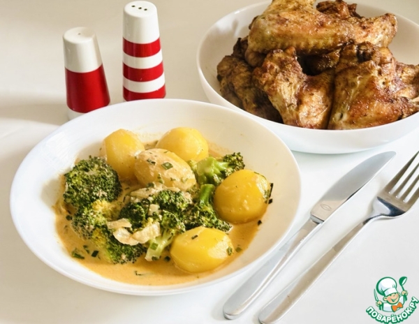 Картофель с брокколи в сливочном соусе