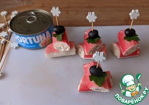 Крабовые палочки, фаршированные тунцом и сыром Крабовые палочки, фаршированные тунцом и сыром