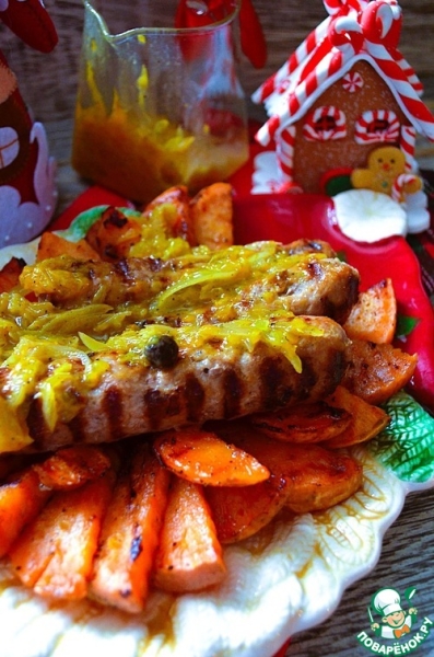 Купаты из индейки с апельсиново-мандариновым соусом Купаты из индейки с апельсиново-мандариновым соусом