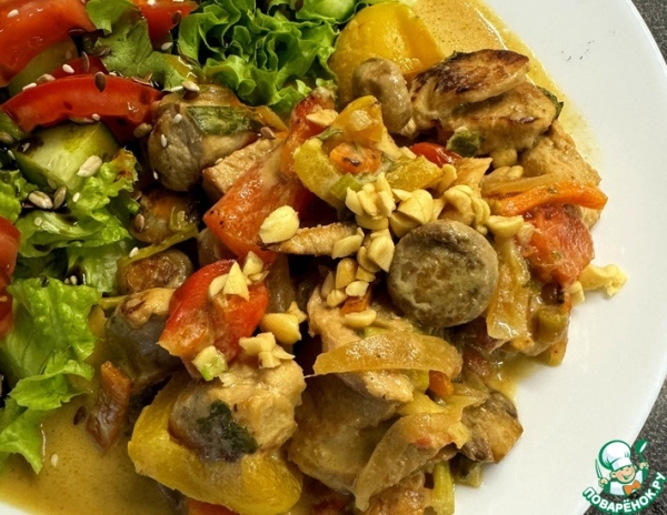 Курица с овощами в соусе Том Кха Курица с овощами в соусе Том Кха