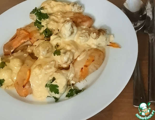 Курица в соусе "Диана" с грибами