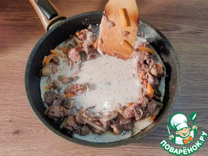 Куриная печень с грибами в соусе Куриная печень с грибами в соусе