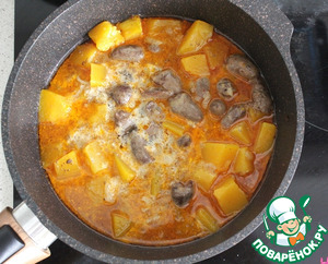 Куриные сердечки с тыквой