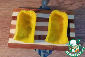 Лодочки из тыквы с овощами и птицей Лодочки из тыквы с овощами и птицей