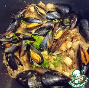 Мидии с беконом и корневым сельдереем Мидии с беконом и корневым сельдереем