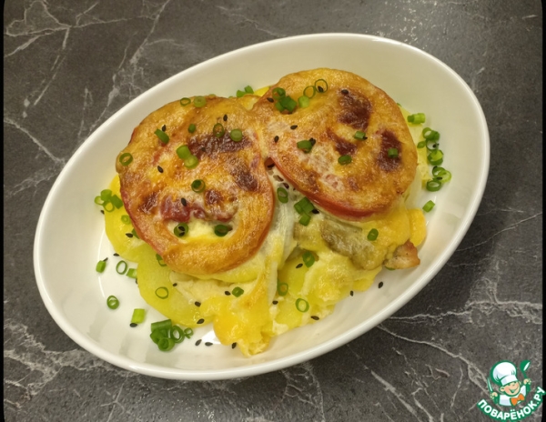 Мясо с помидорами и грибами Мясо с помидорами и грибами
