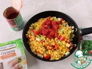 Овощное рагу с сосисками из индейки