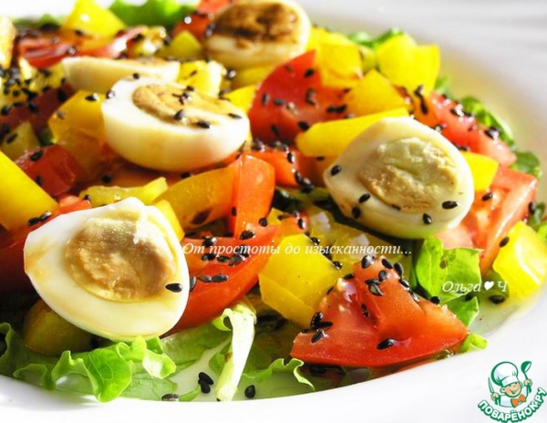 Овощной салат с перепелиными яйцами Овощной салат с перепелиными яйцами
