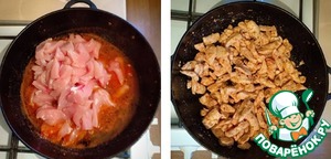 Паста с курицей под чесночно-томатным соусом Паста с курицей под чесночно-томатным соусом