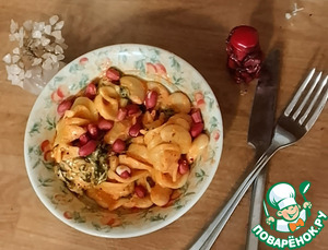 Паста с зеленью, бобами и харисой