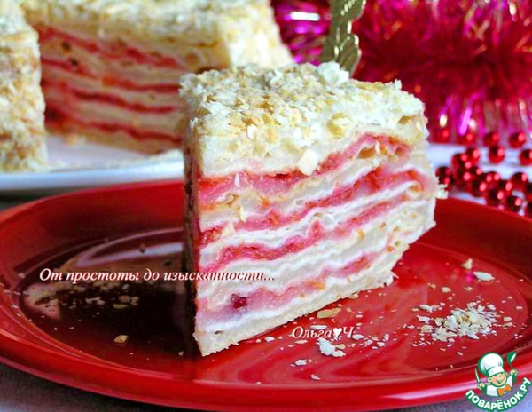 Постный торт "Наполеон" с вишней Постный торт "Наполеон" с вишней