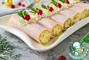 Праздничные рулеты из ветчины