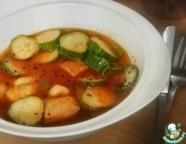 Рагу из тофу, ньокки с огурцами
