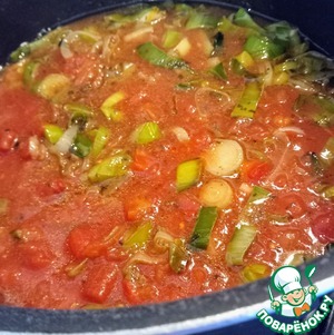 Рагу с луком-пореем и маслинами